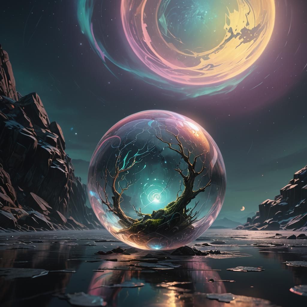 Glowing Glass Orb in Dark Room, Fantasy Art