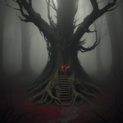 Eerie Gnomes in Misty Dark Fantasy Forest
