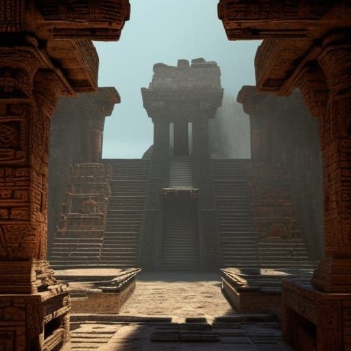 Sunlit Interior of an Aztec Temple