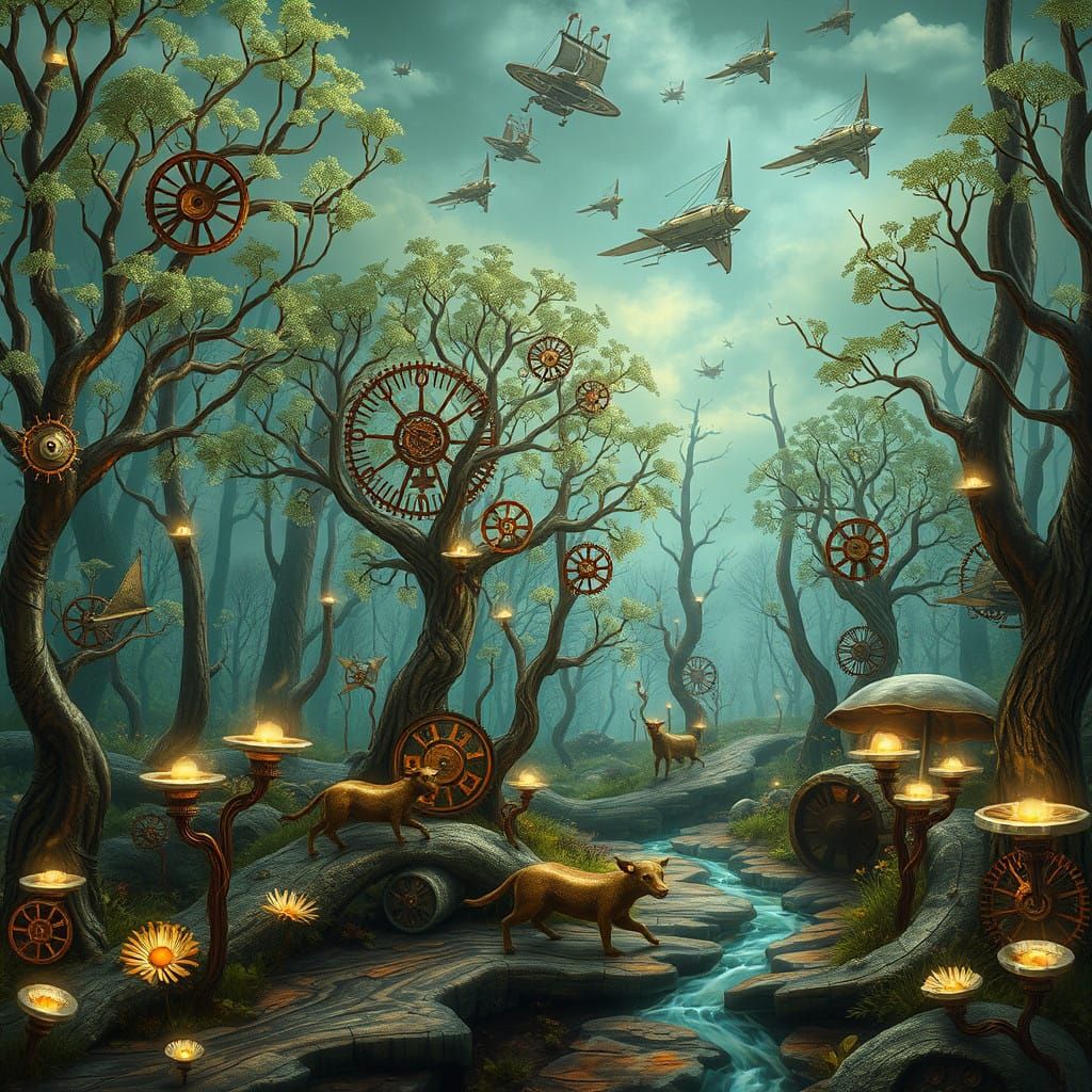 Steampunk Forest of Shimmering Metal Trees