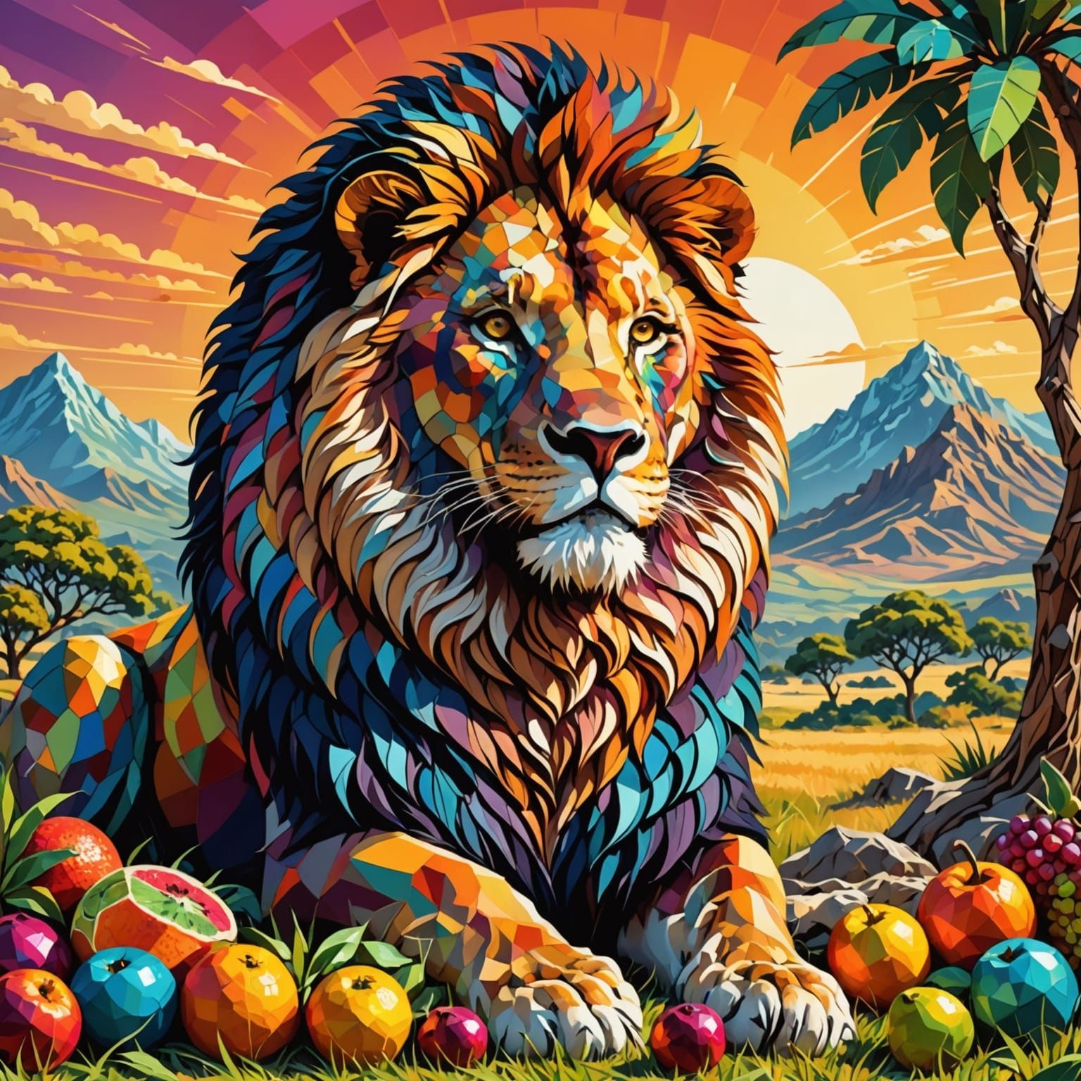 Majestic Lion Fruit Sculpture in Golden Light