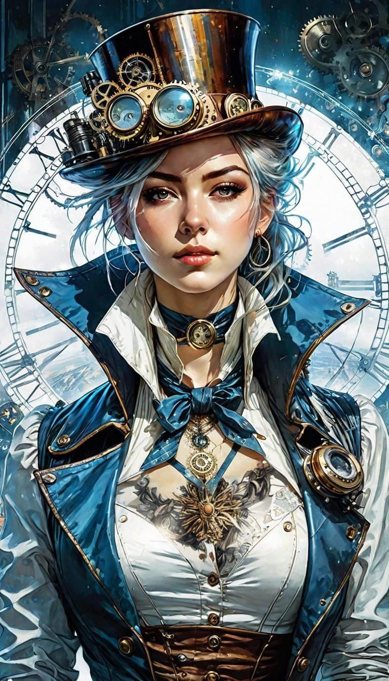 Anime Portrait Art Print in Steampunk Winter Style
