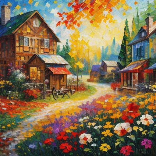 Vibrant Mosaic Patchwork in Expressionist Oil Painting