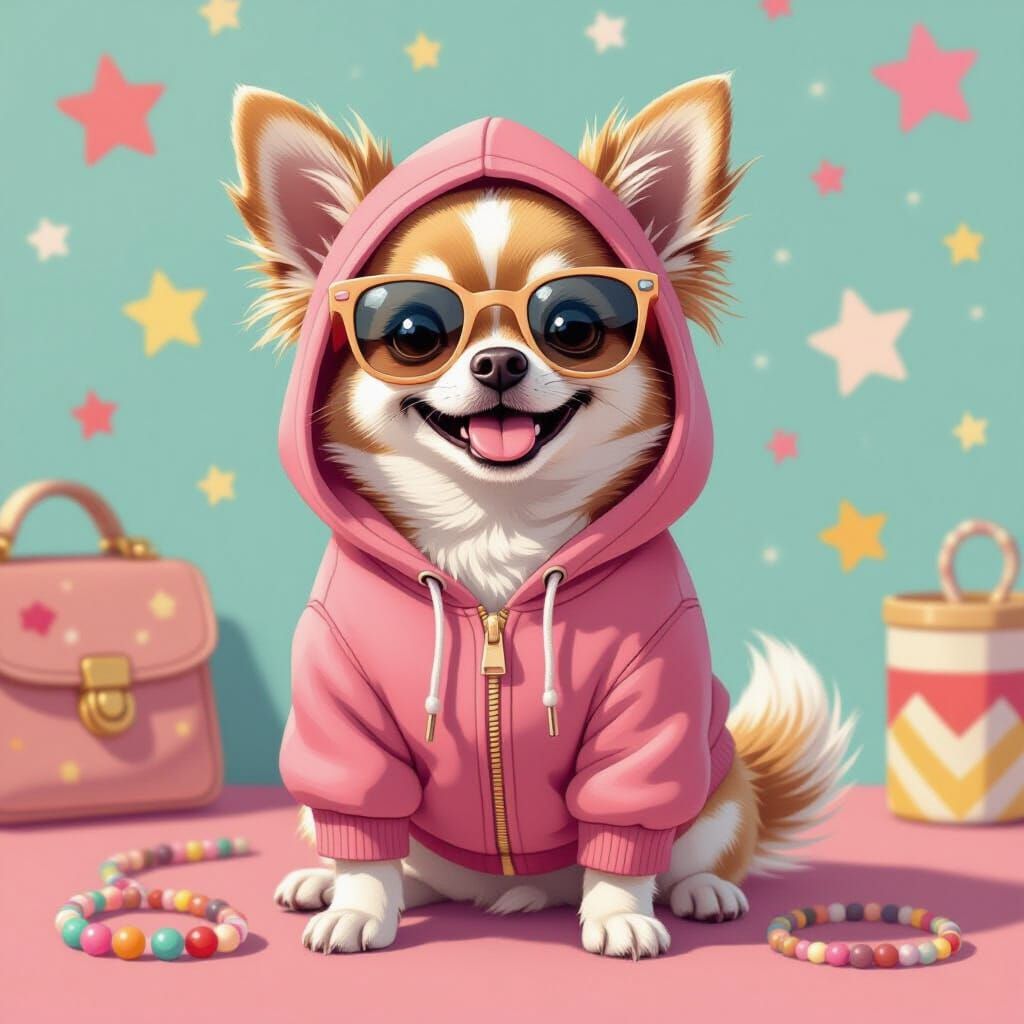 Chihuahua with Y2K Accessories in Vibrant Style