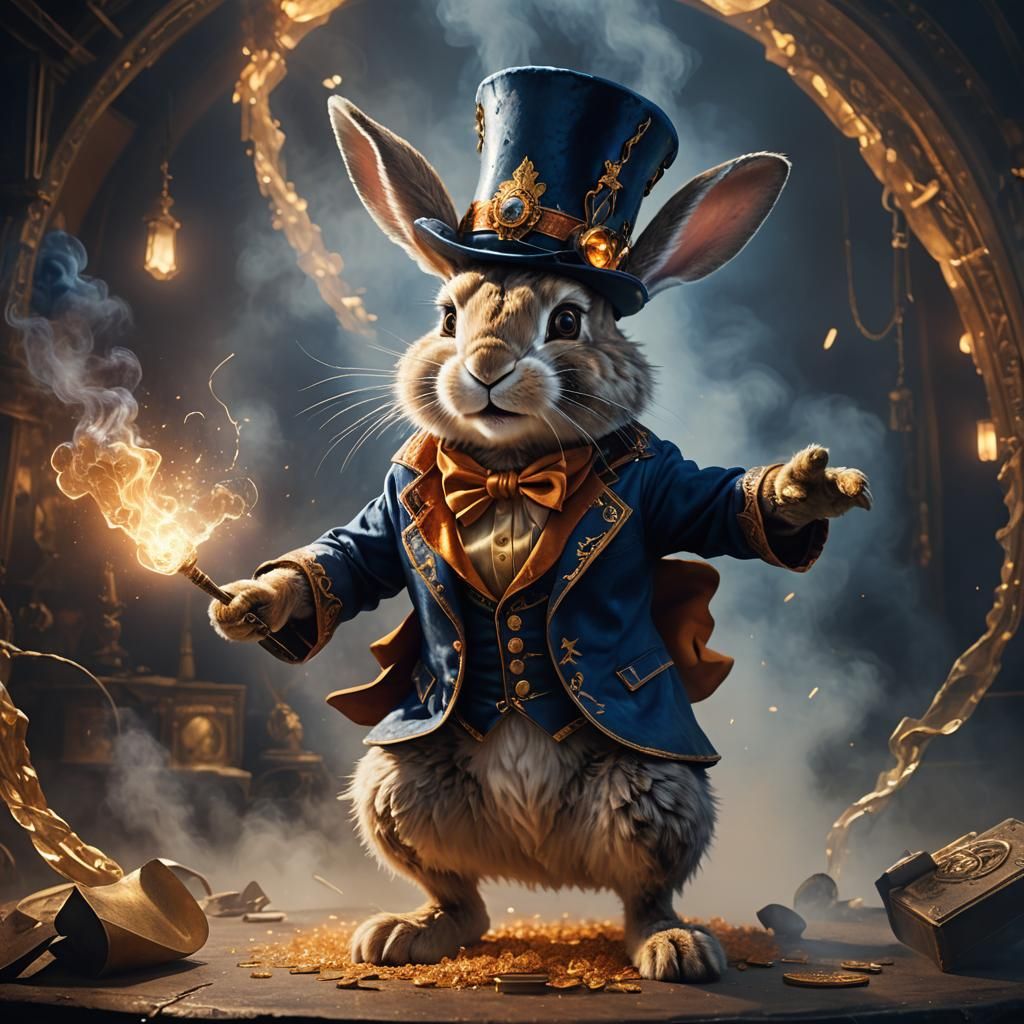 Bio-Mechanical Rabbit Magician: Fantasy Concept Art