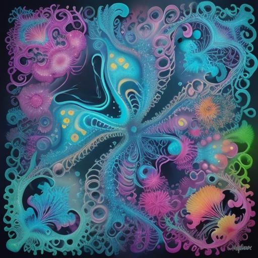 Bioluminescent Underwater Graffiti Art with Tropical Fish