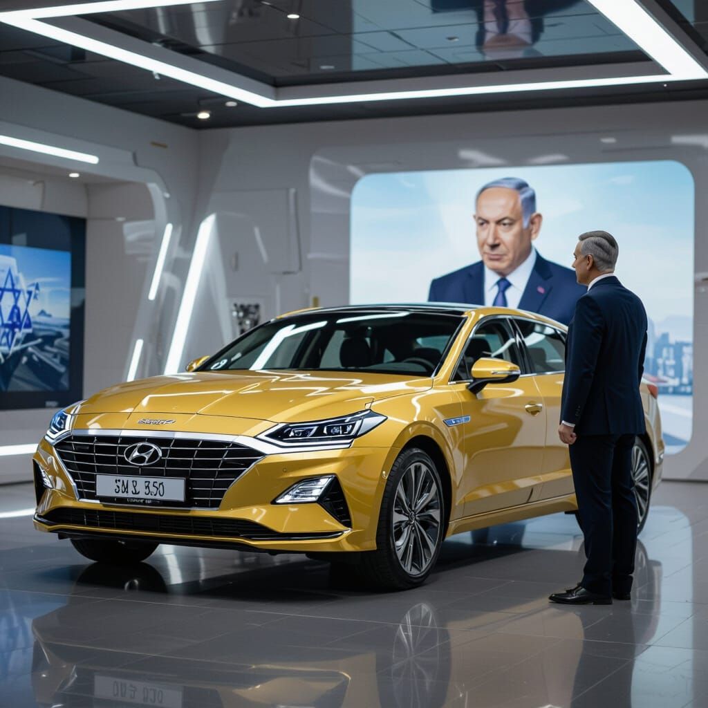 Gold Hyundai Sonata in Sleek Setting, Photorealistic Style