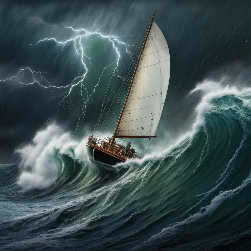 Sloop Rides Huge Wave in Raging Storm
