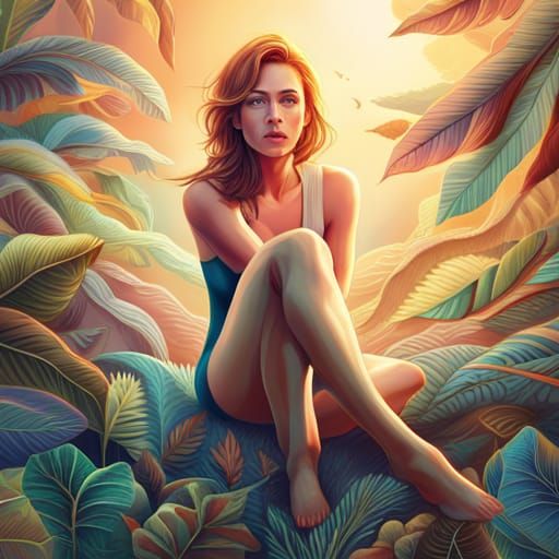 Scared Woman in Pantyhose: Hyperrealistic Splash Art