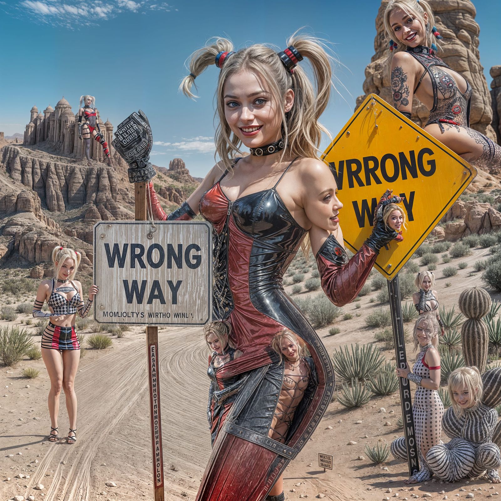 Hyperrealistic Harley Quinn in Desert Environment