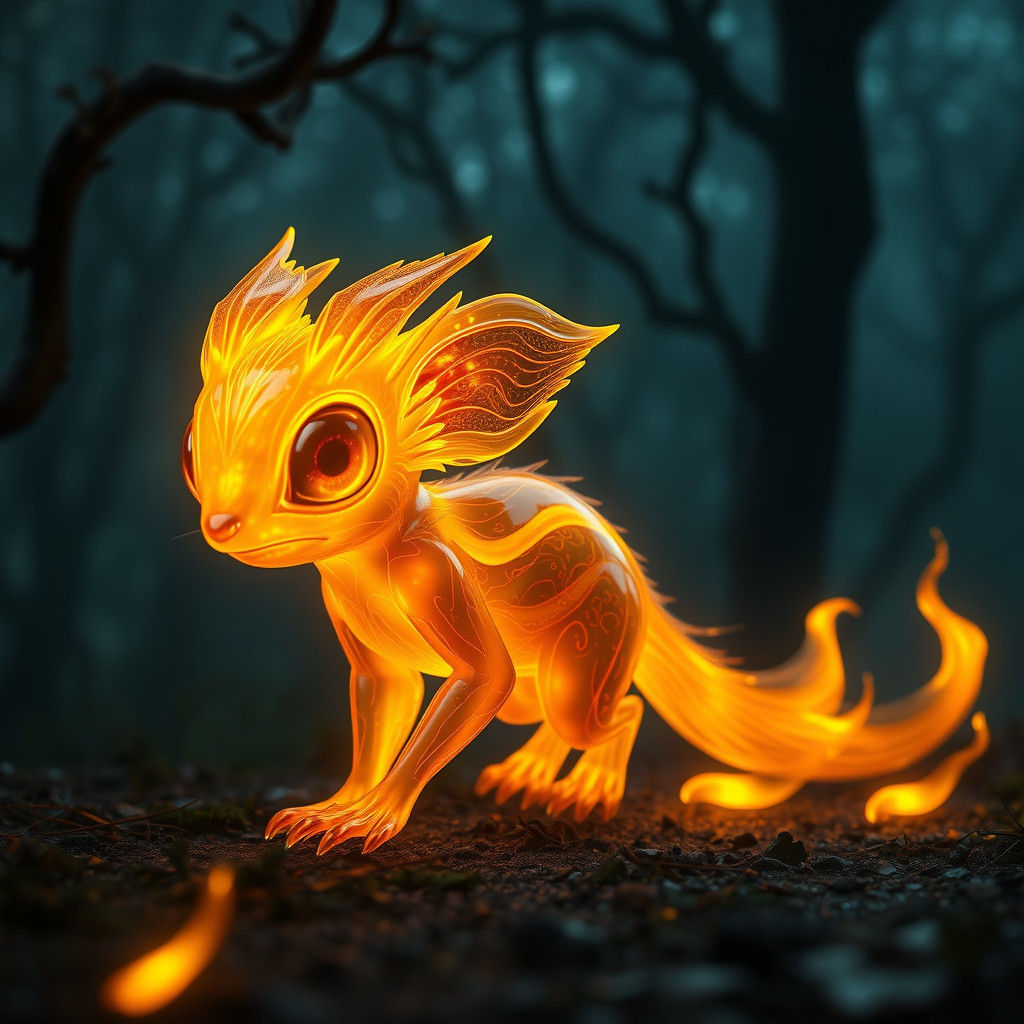 Mystical Glowing Squirrel in Misty Forest, Fantasy Art