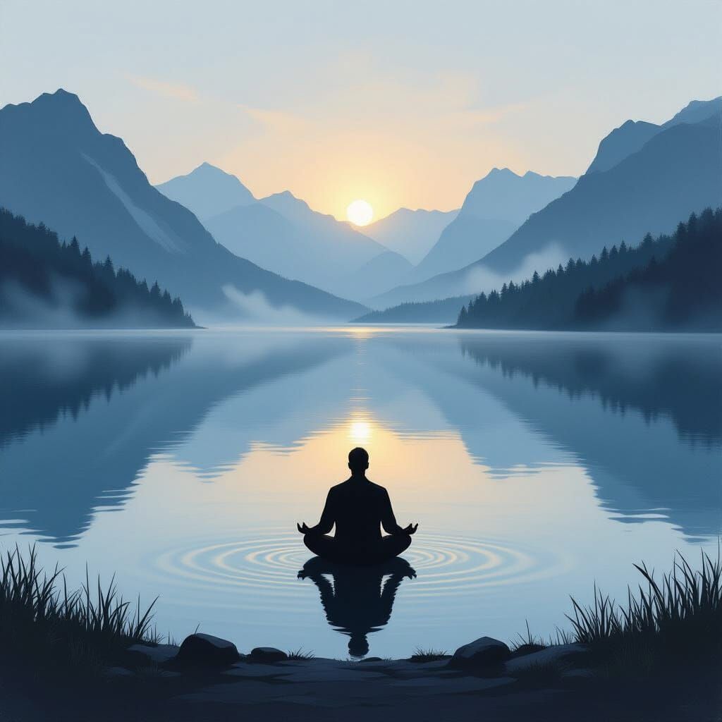 Meditative Dawn Landscape by Glassy Lake