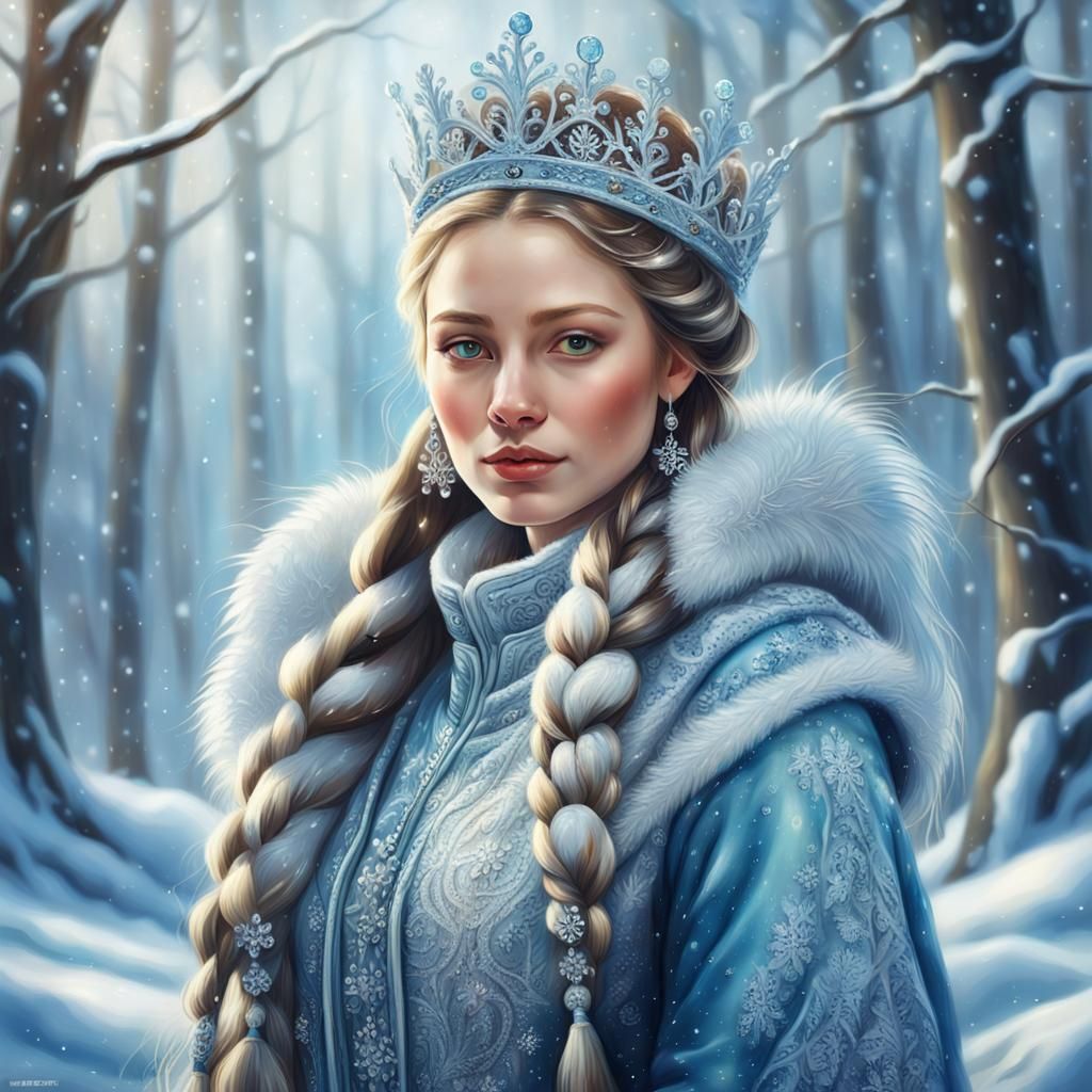 Winter Queen in Fedoskino Painting Style