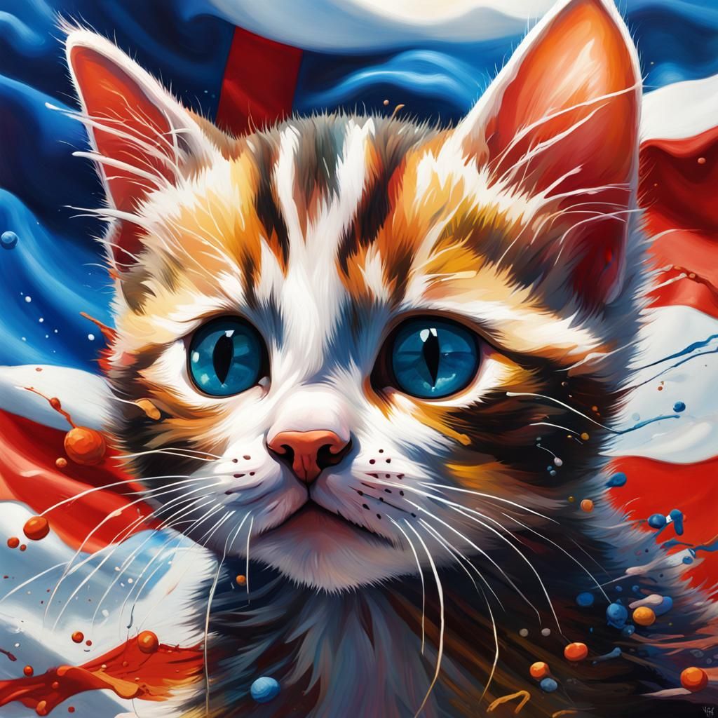 Colorful Kitten Graffiti Art With 100K Banner