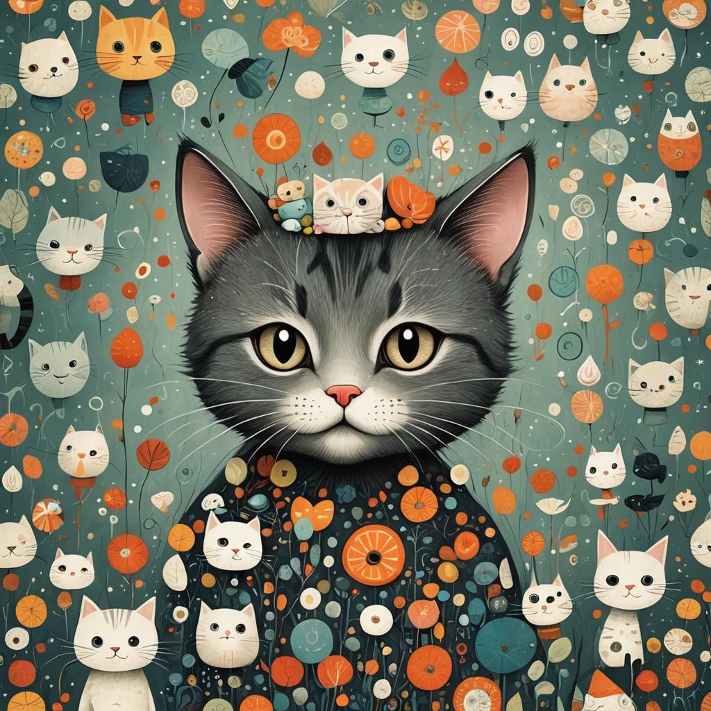 Adorable Kitty in Whimsical Abstract Illustration