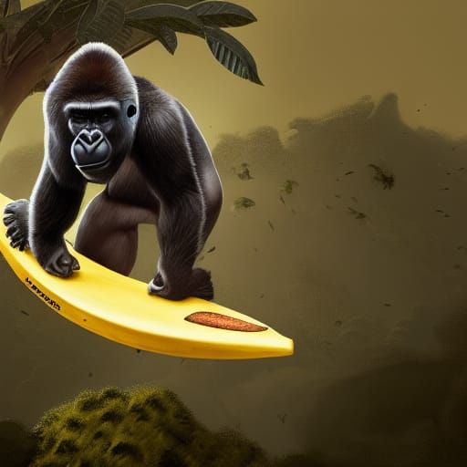 Gorilla surfing on a banana