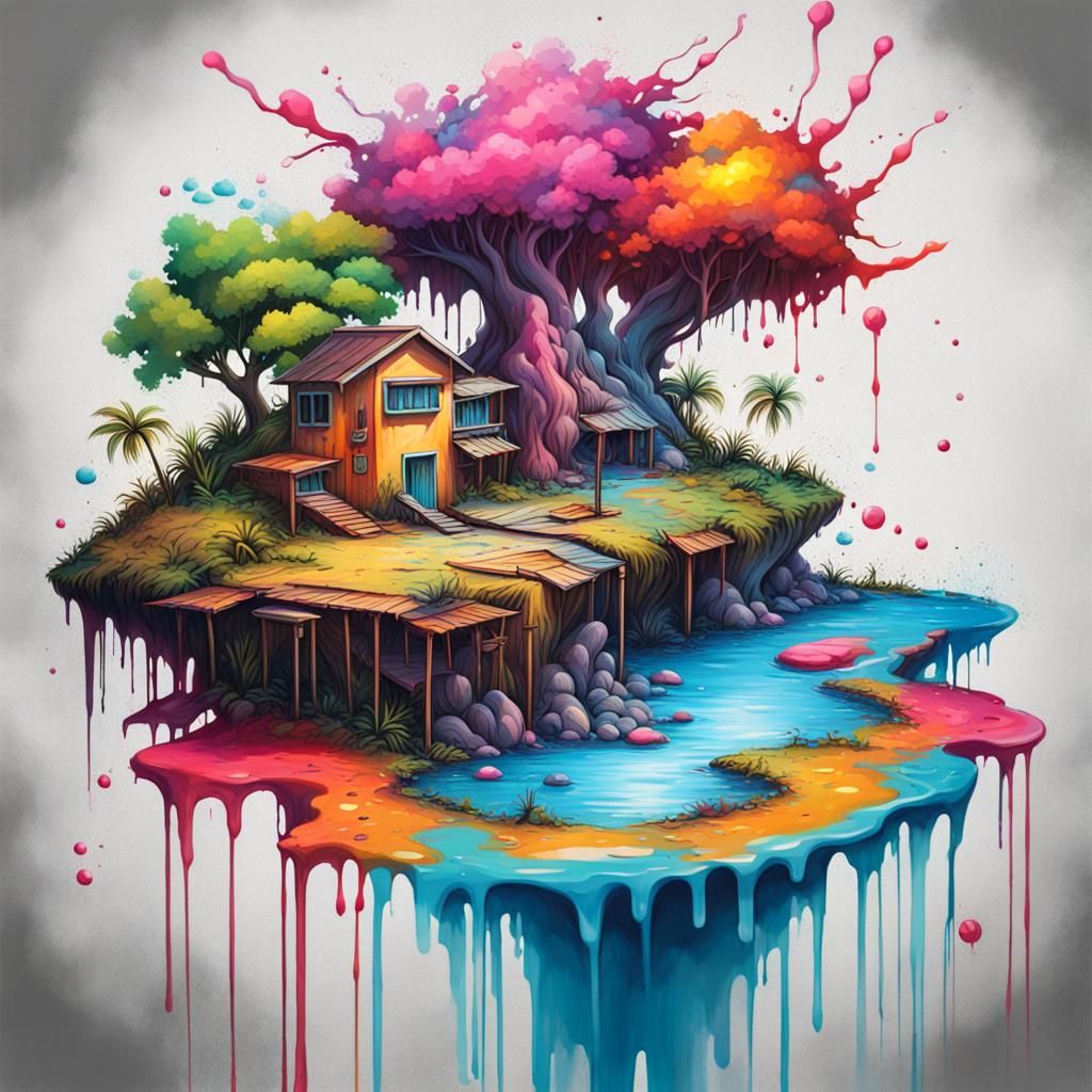 Colorful Island Graffiti Art: Street Style