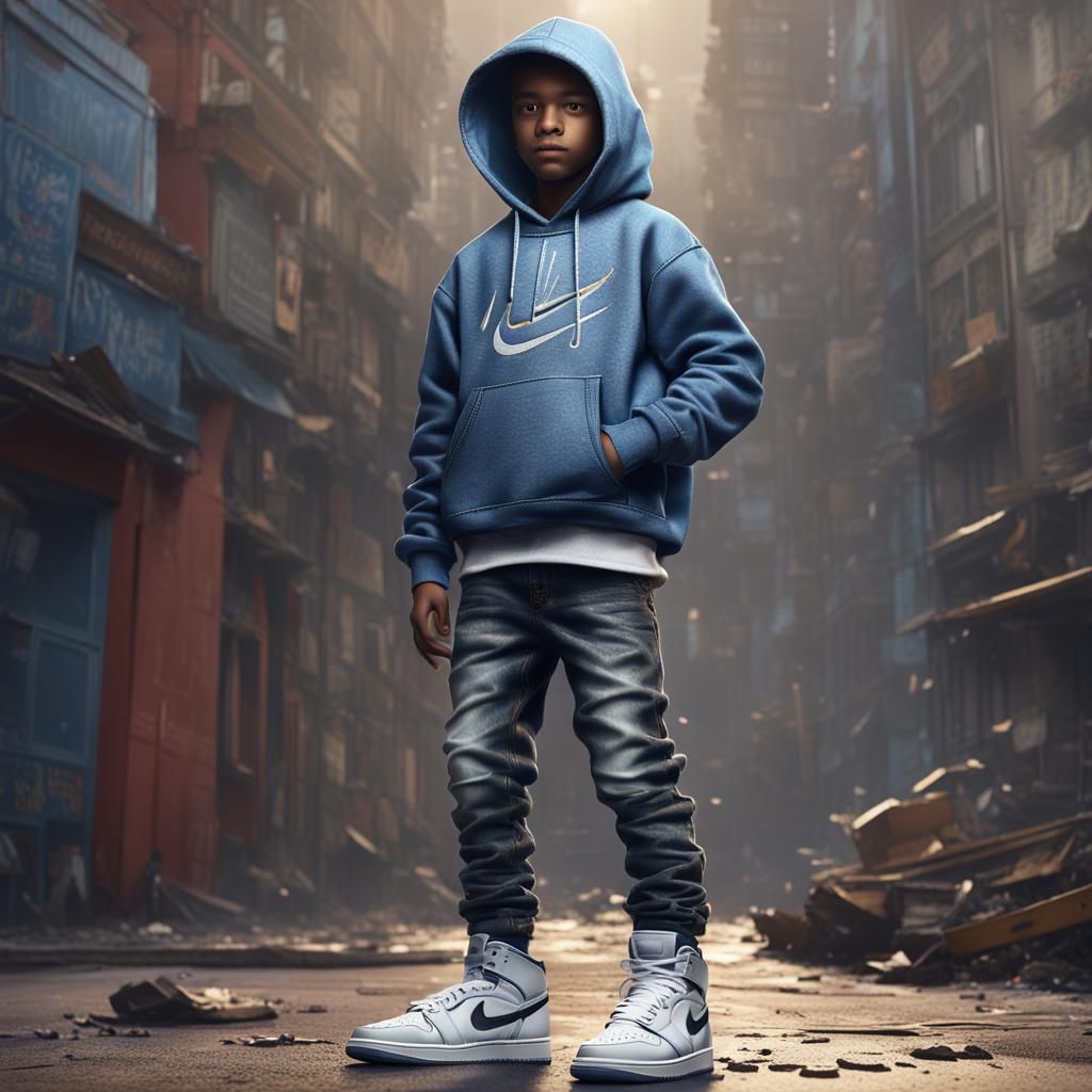 Boy in Hoodie and Air Jordans: Matte Painting