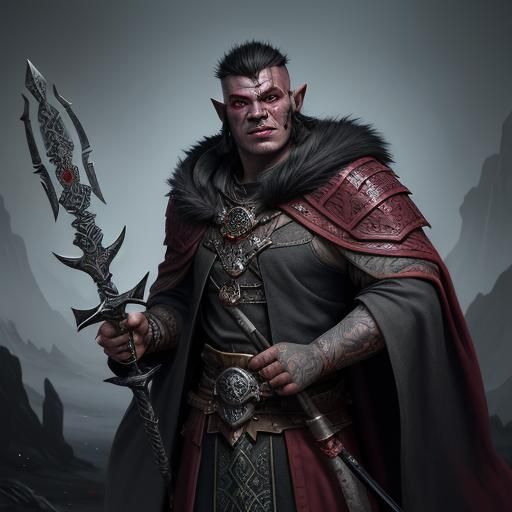 Half-Orc Spellcaster Portrait in Detailed Matte Painting Sty...