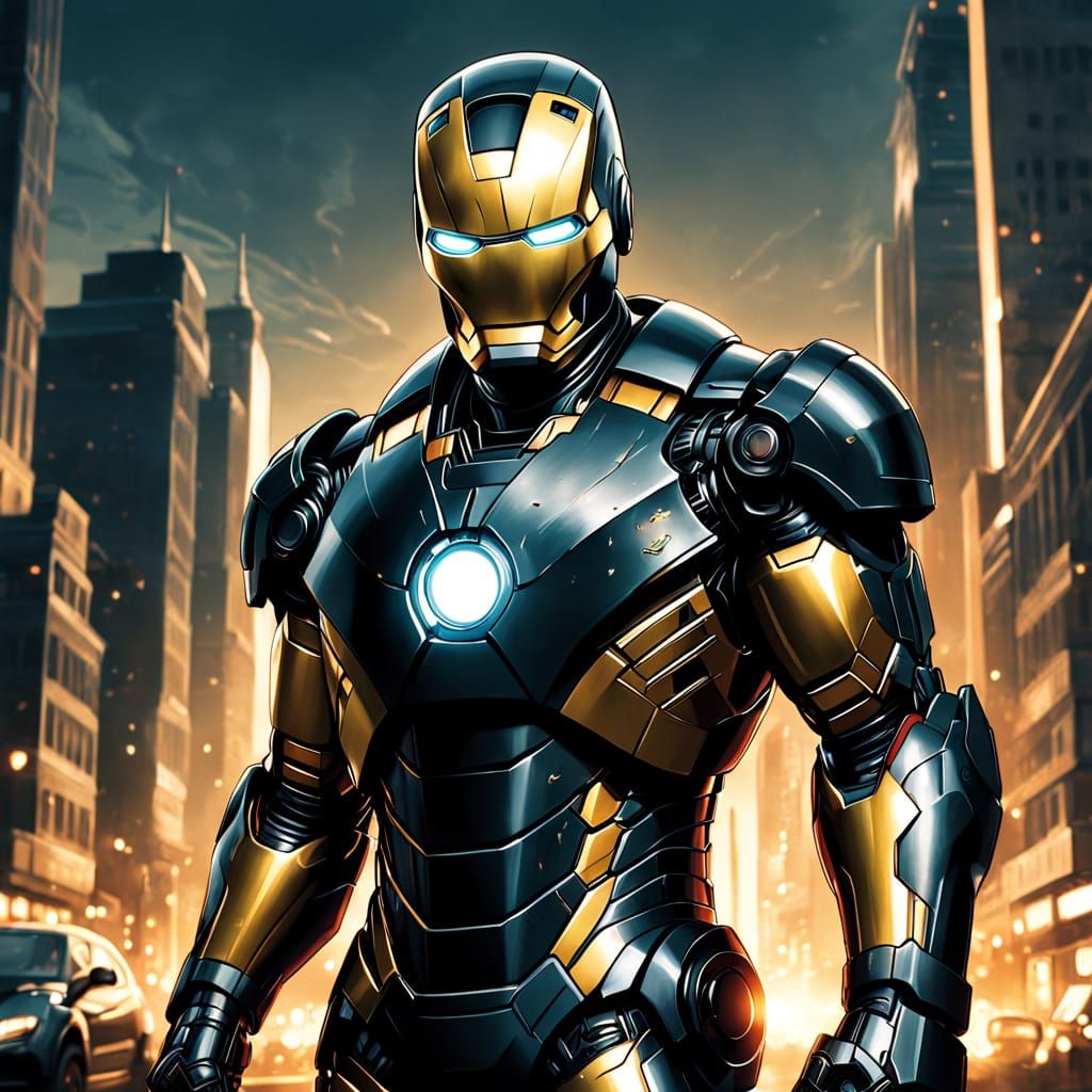 Iron Man in Black Suit Cinematic Digital Art