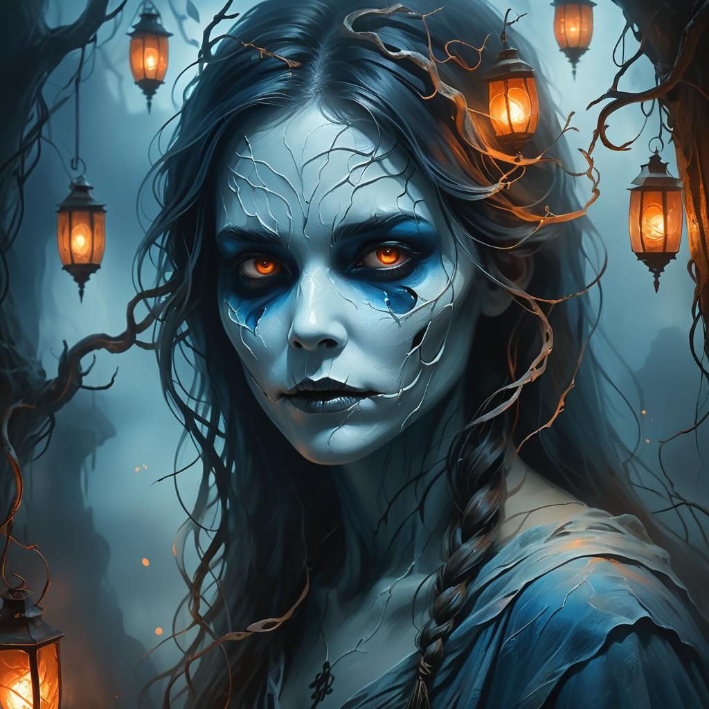 Sorrowful Woman Ghost in Mysterious Digital Art