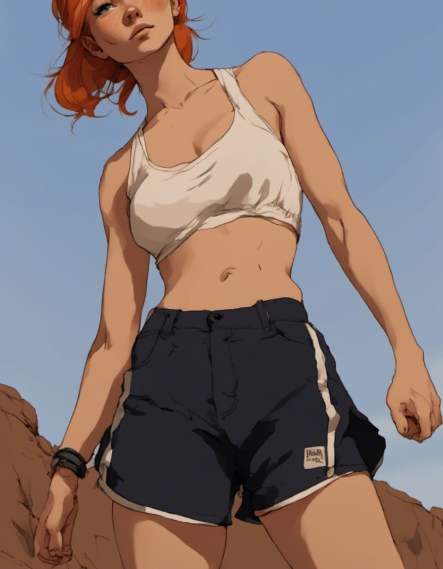 Fox-girl VIXEN in running shorts.