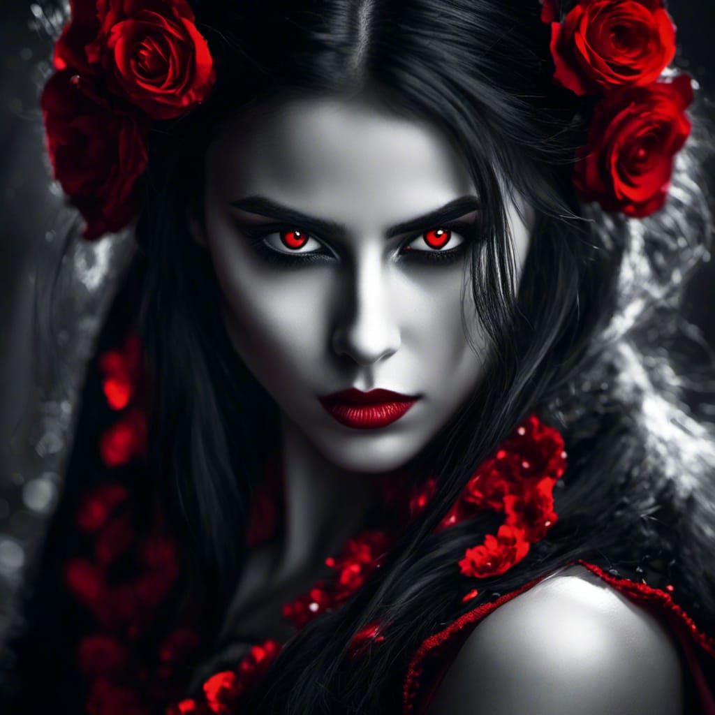 Evil Vampire Girl: Striking Black and White Portrait