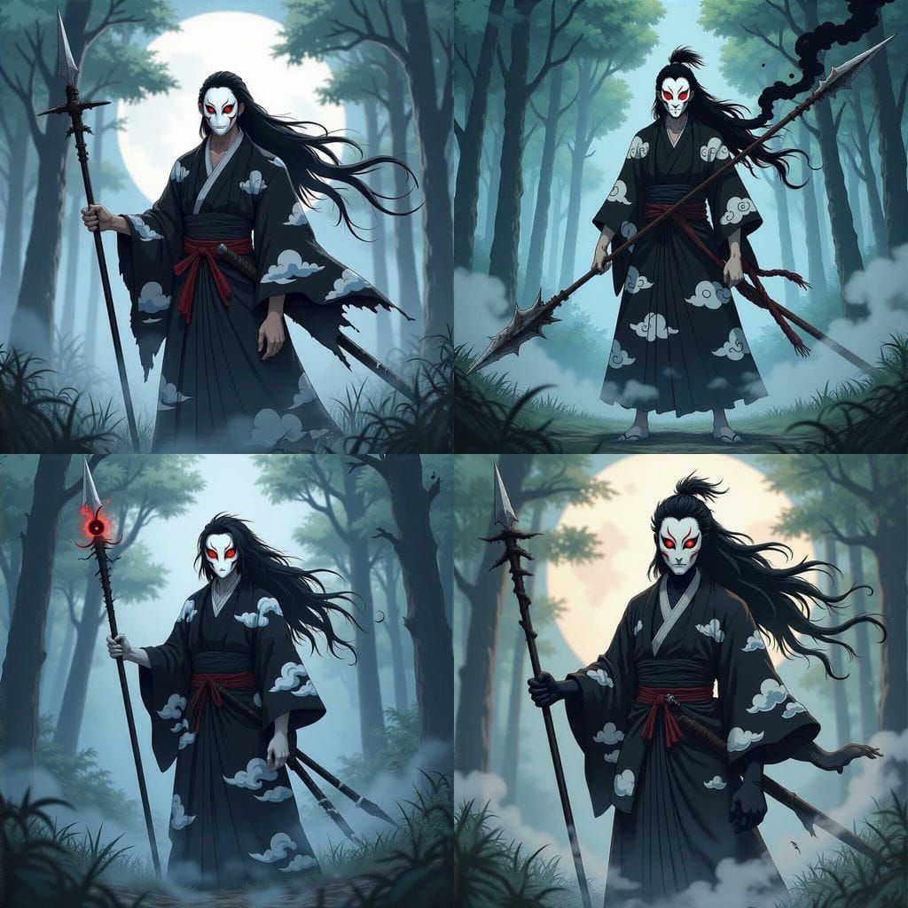 Anime Demon in Misty Forest at Twilight