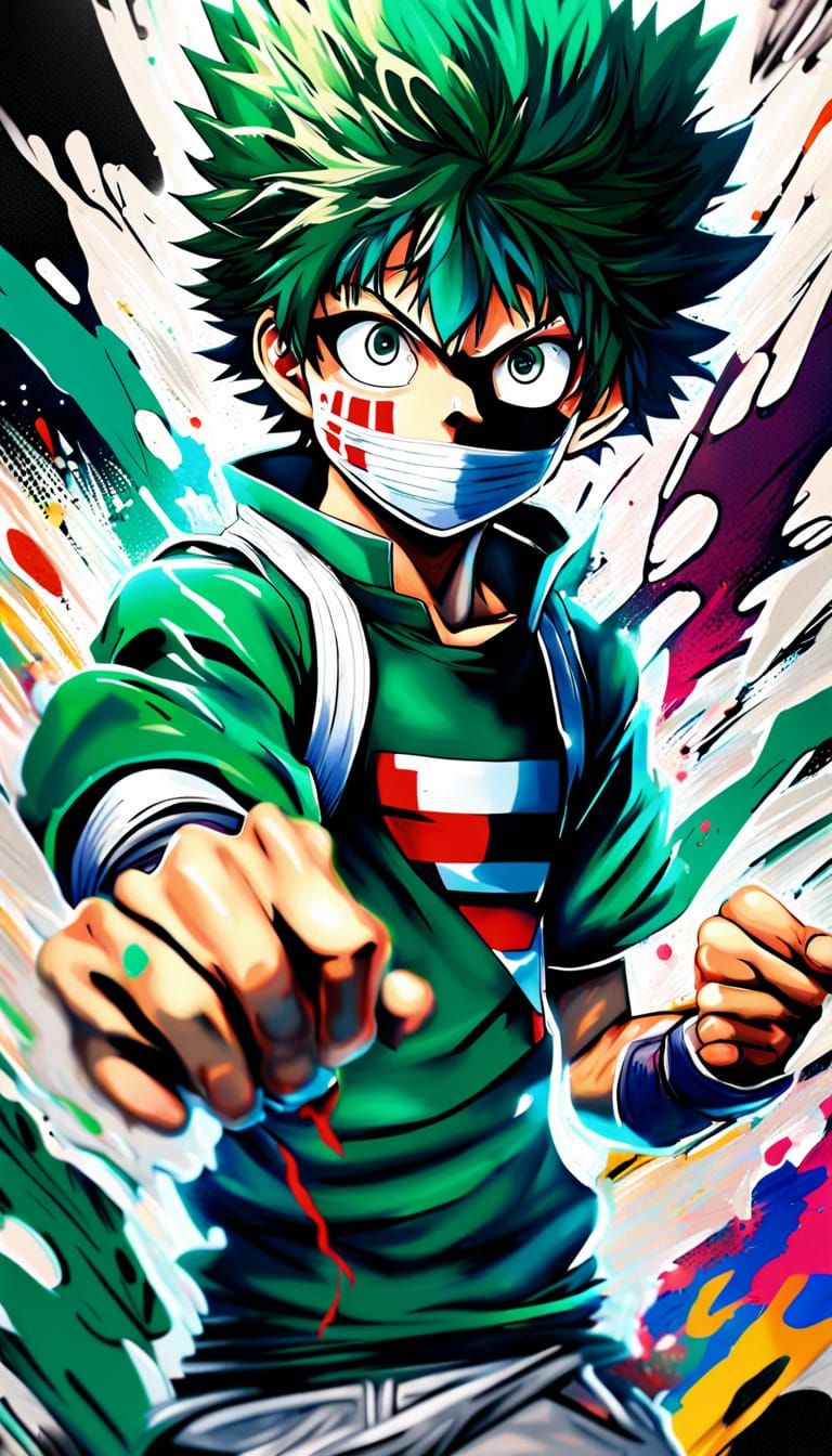 Izuku Midoriya Graffiti Art in Anime Style