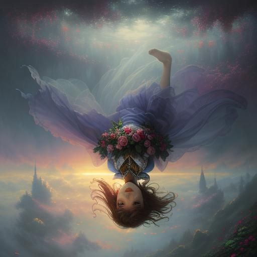 Ethereal Fantasy: Upside-Down Roses in Mist