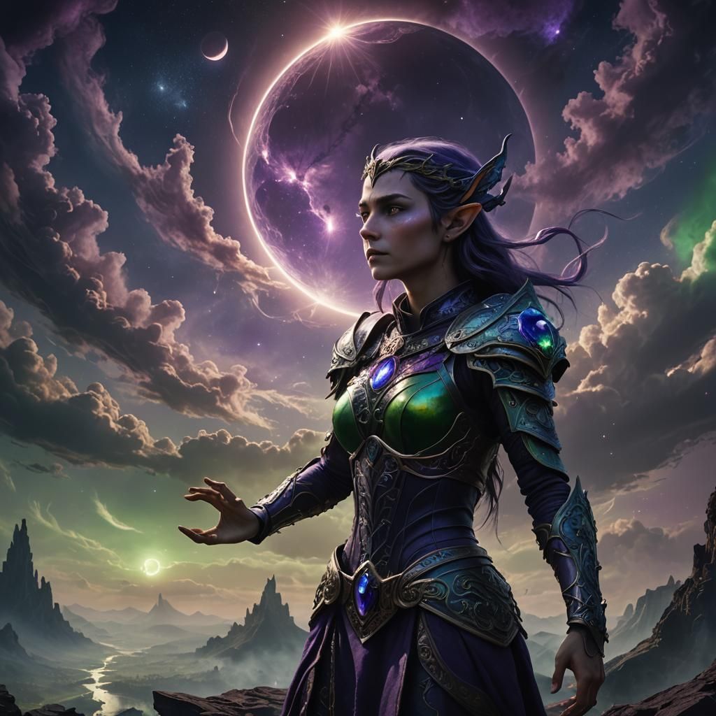 Epic Dark Fantasy Elf During Eclipse