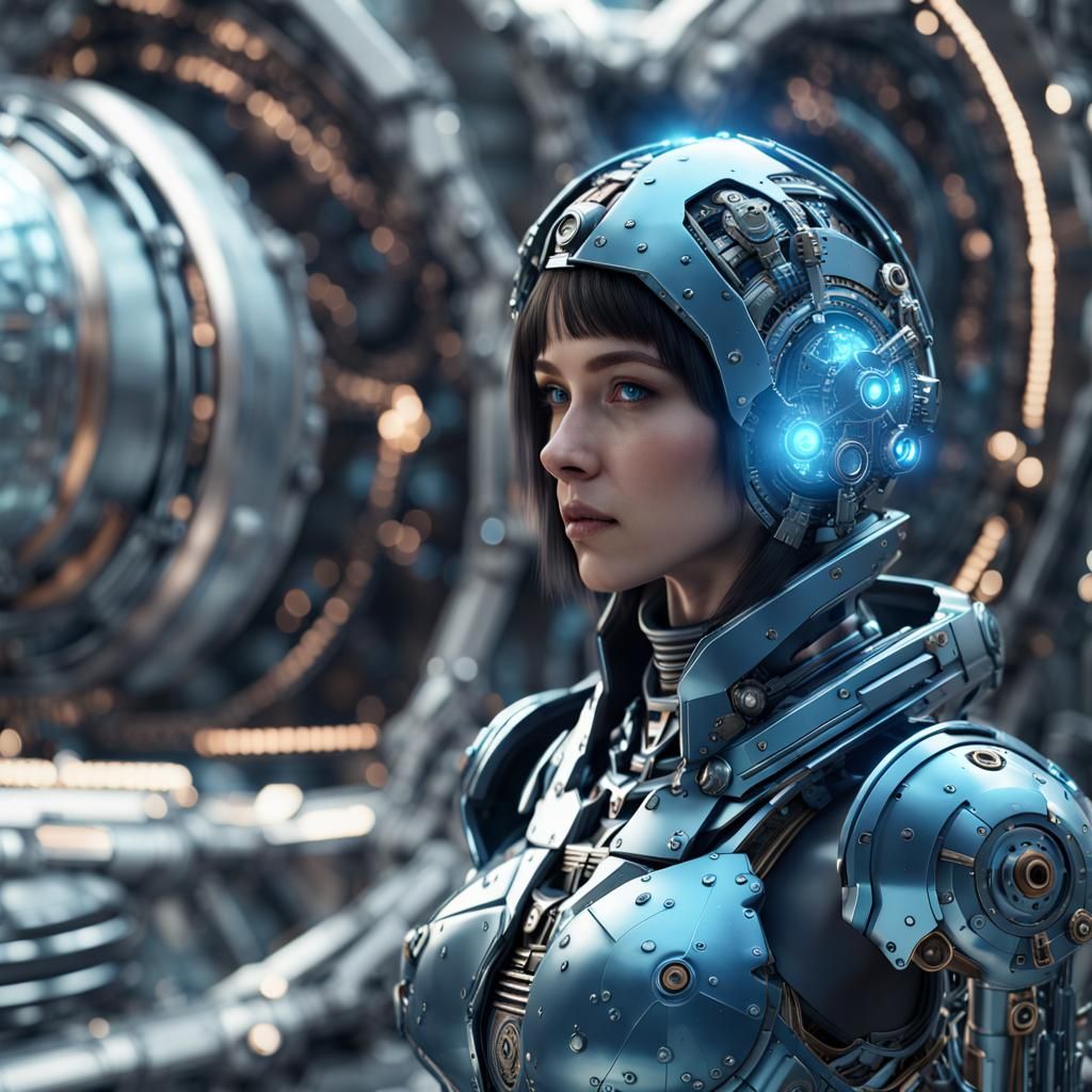 Cyborg Girl in Futuristic Sci-Fi Landscape