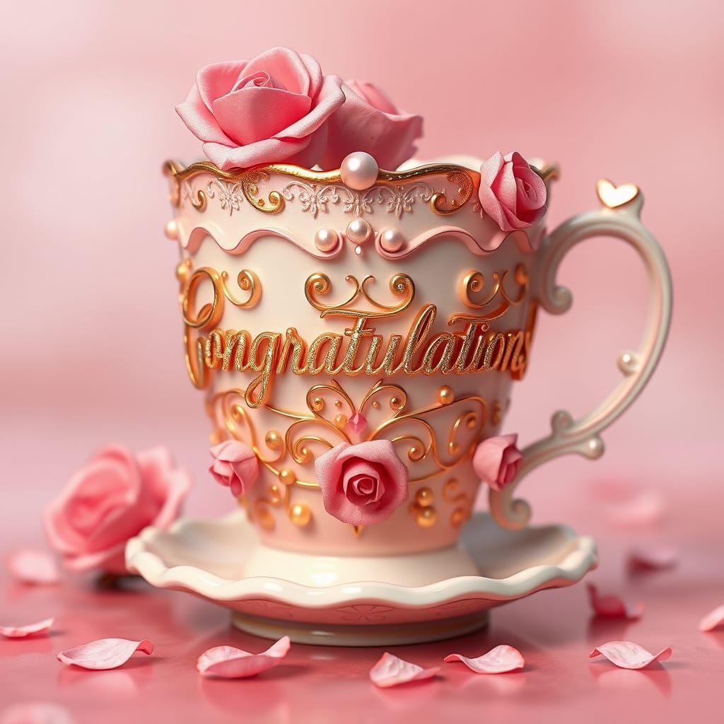 Ethereal Kawaii Cup with Shimmering Gold Script in Dreamlike...