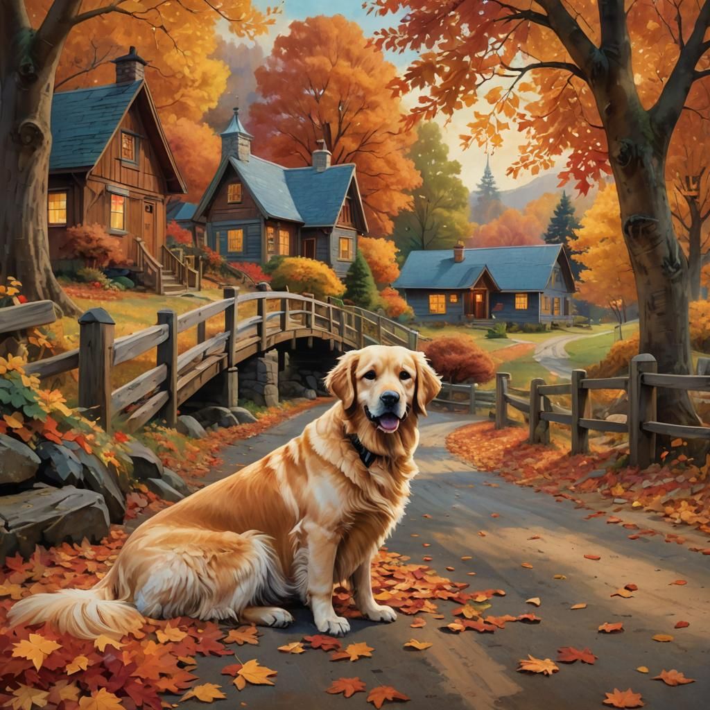 Golden Sunset Over a Whimsical Fall Landscape