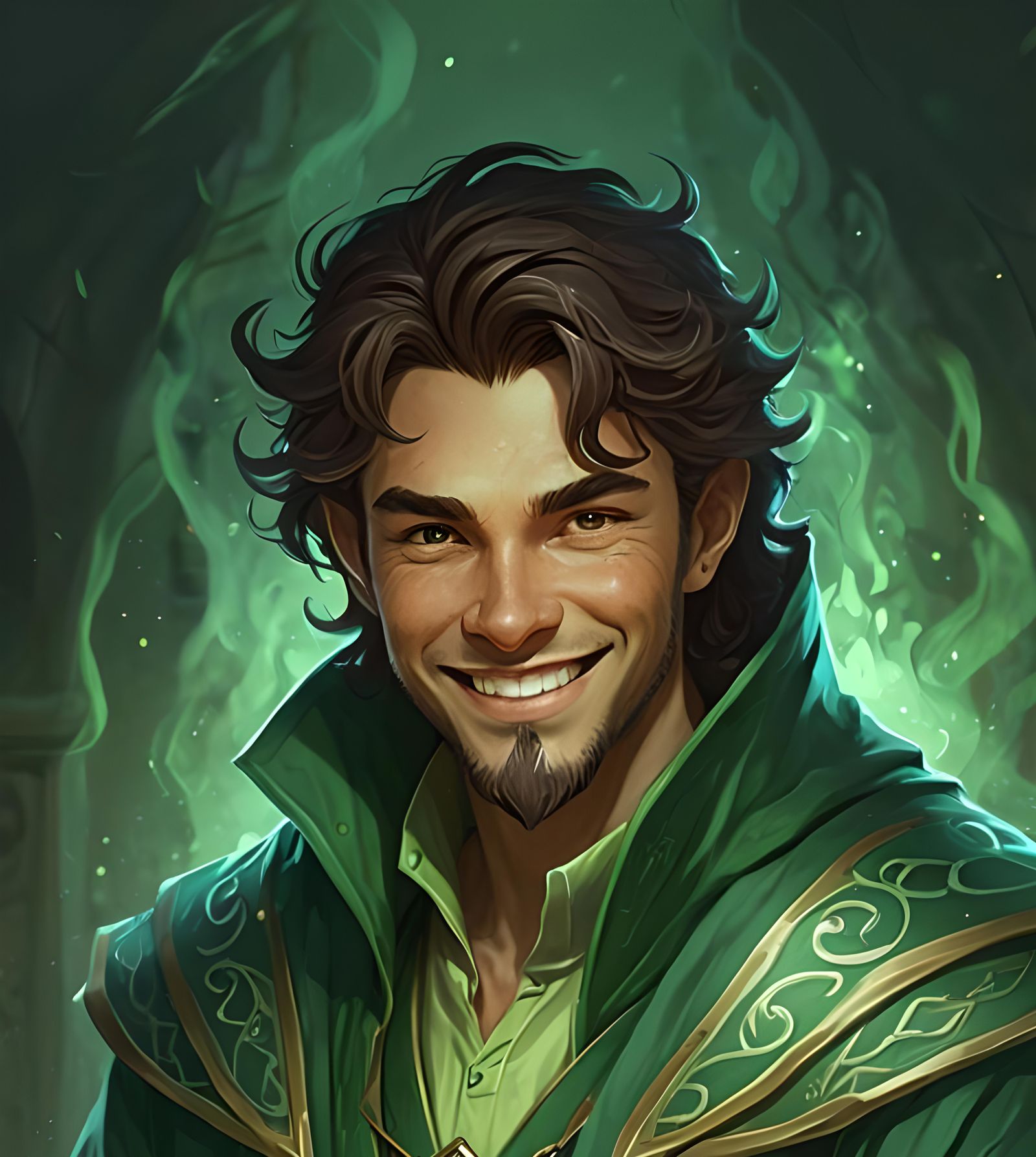 Friendly Sorcerer with Green Aura, D&D Style