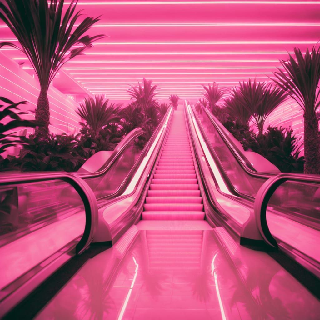 Vaporwave Escalator in Abandoned Mall