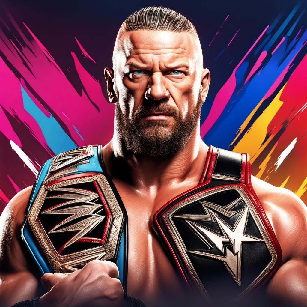 Hyperrealistic WWE Wrestler in Splash Art Style