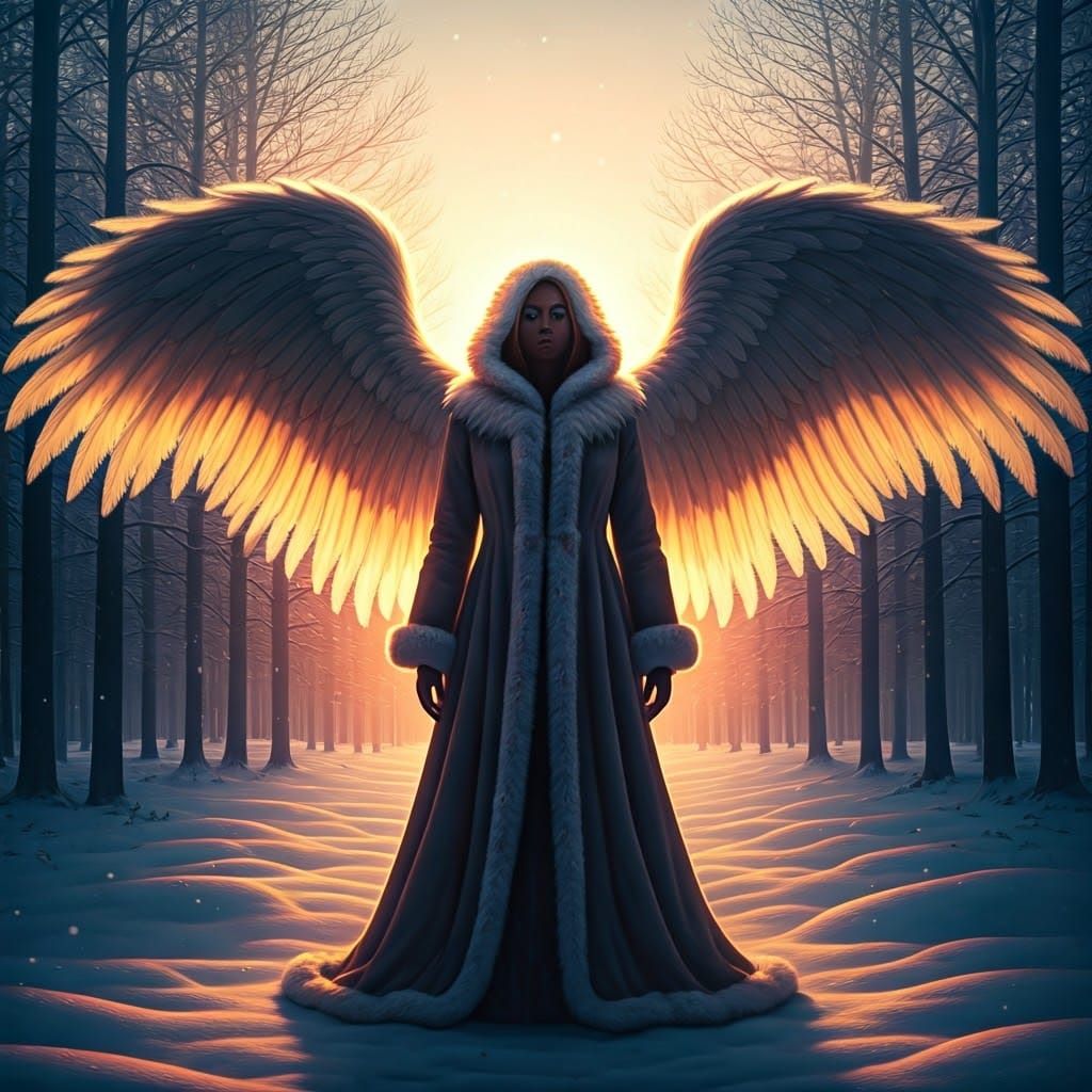Regal Angel in Winter Wonderland at Sunrise