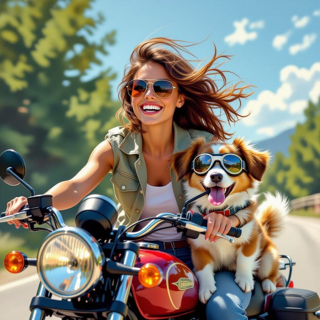 Woman Rides Motorcycle With Puppy In Sidecar
