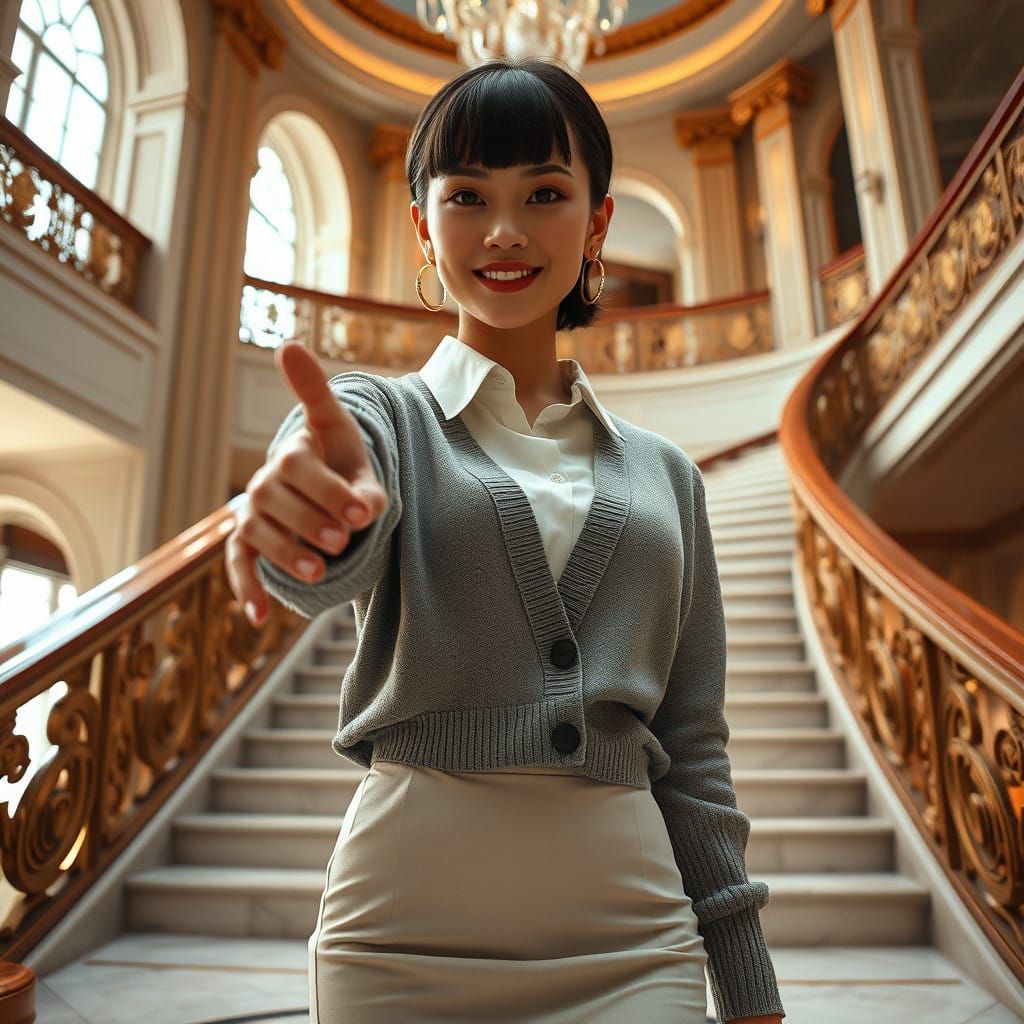 Sophisticated Brunette in Luxurious Hotel Grandeur