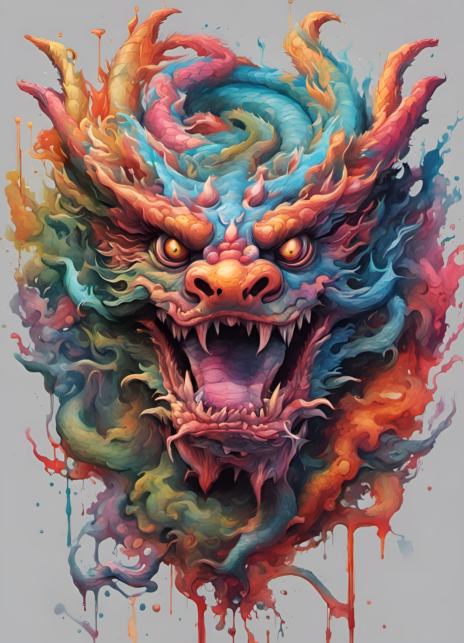 Ancient Chinese Dragon Head Graffiti Art