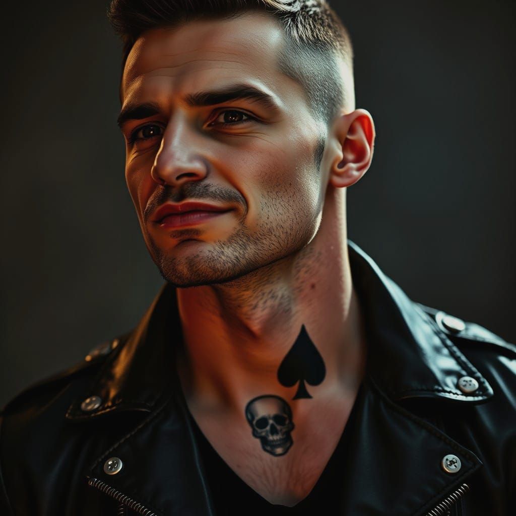 A magnetic man with a cryptic neck tattoo of playing cards