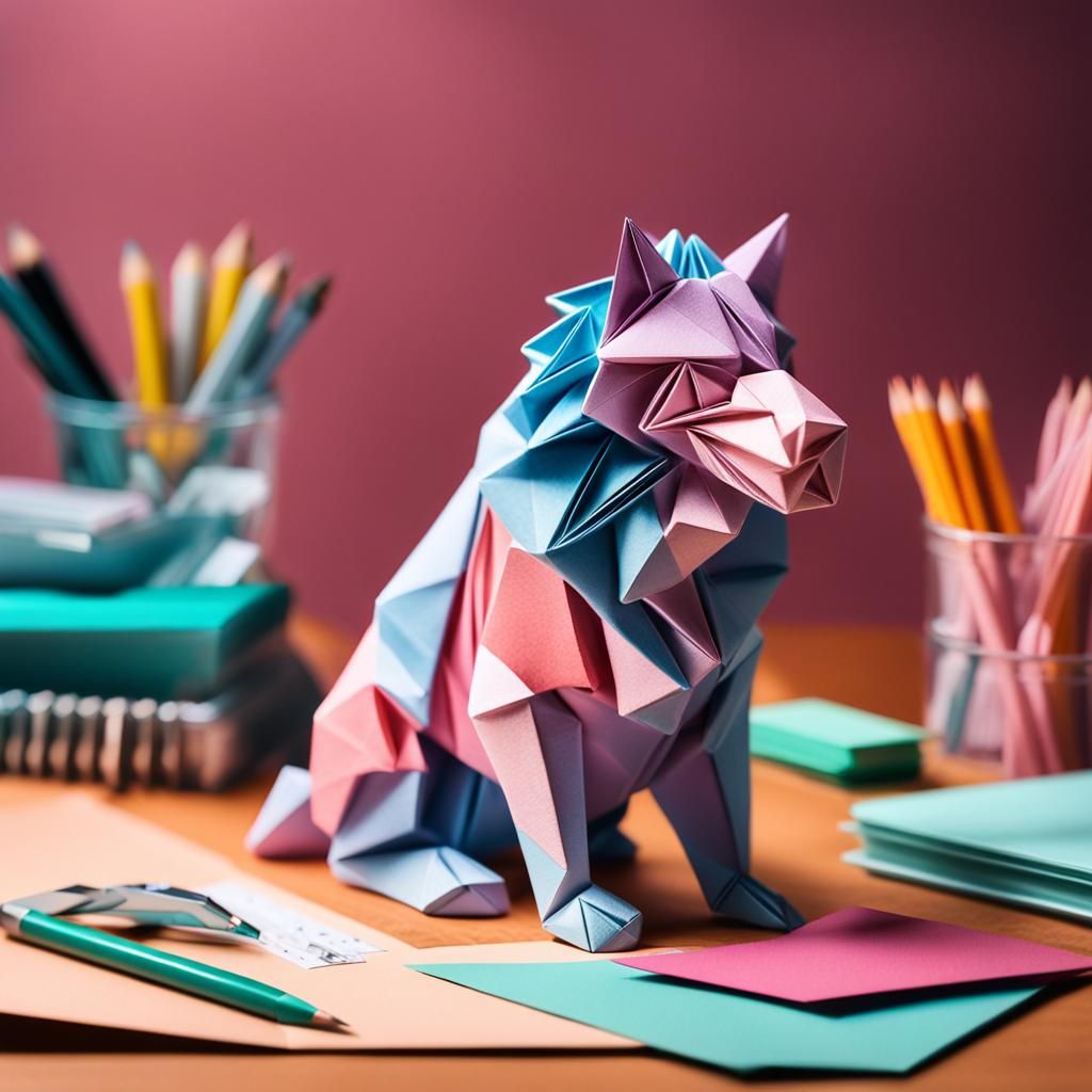 Origami Lobo Figurine Still Life in Pastel Colors