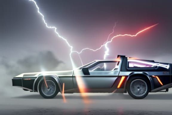 DeLorean Flies Through Lightning Storm: Digital Art