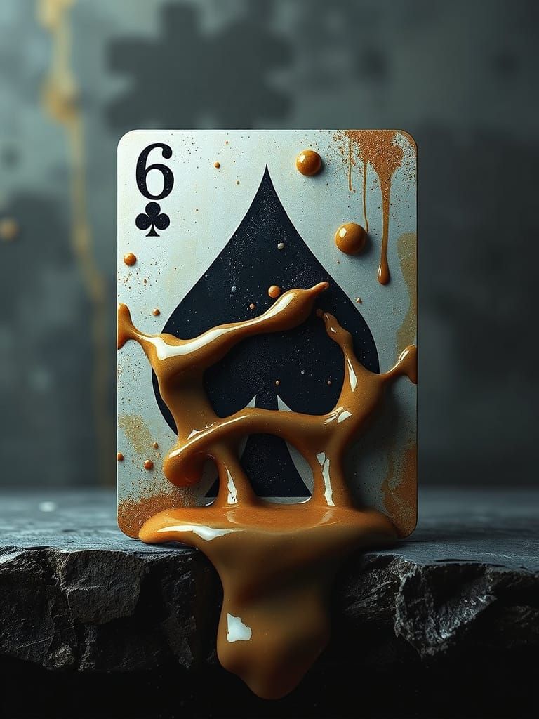 Surreal Melting Six of Spades Card: Digital Art