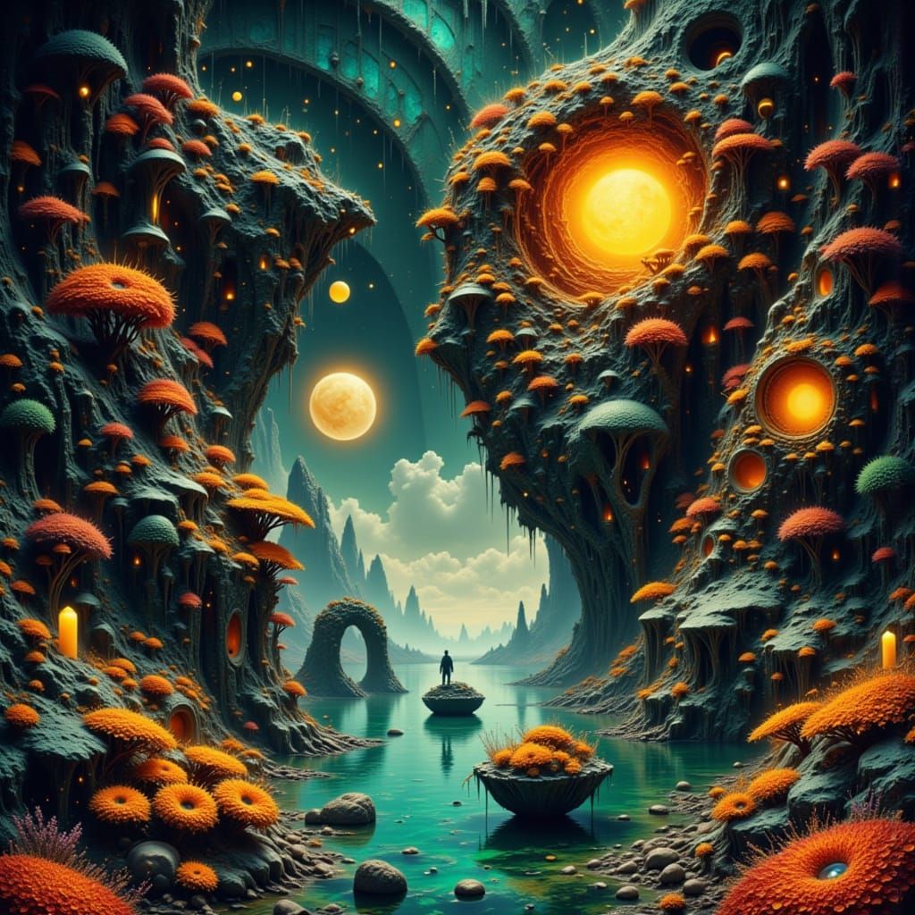 Sentient Coral Cities in Fractal Sci-Fi Dreamscape