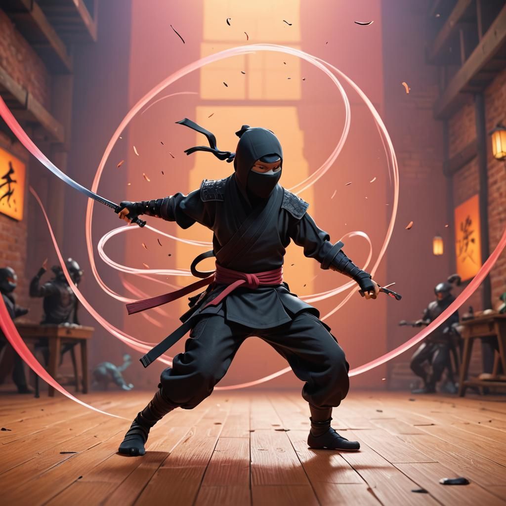 Ninja Battle: 3D Digital Art in Pixar Disney Style