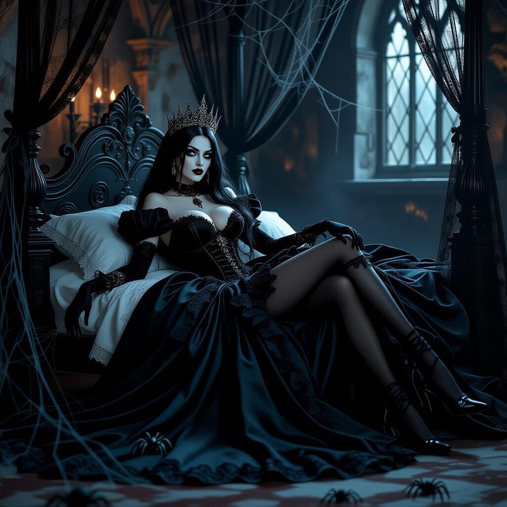 Dark Fantasy Spider Queen in Gothic Castle