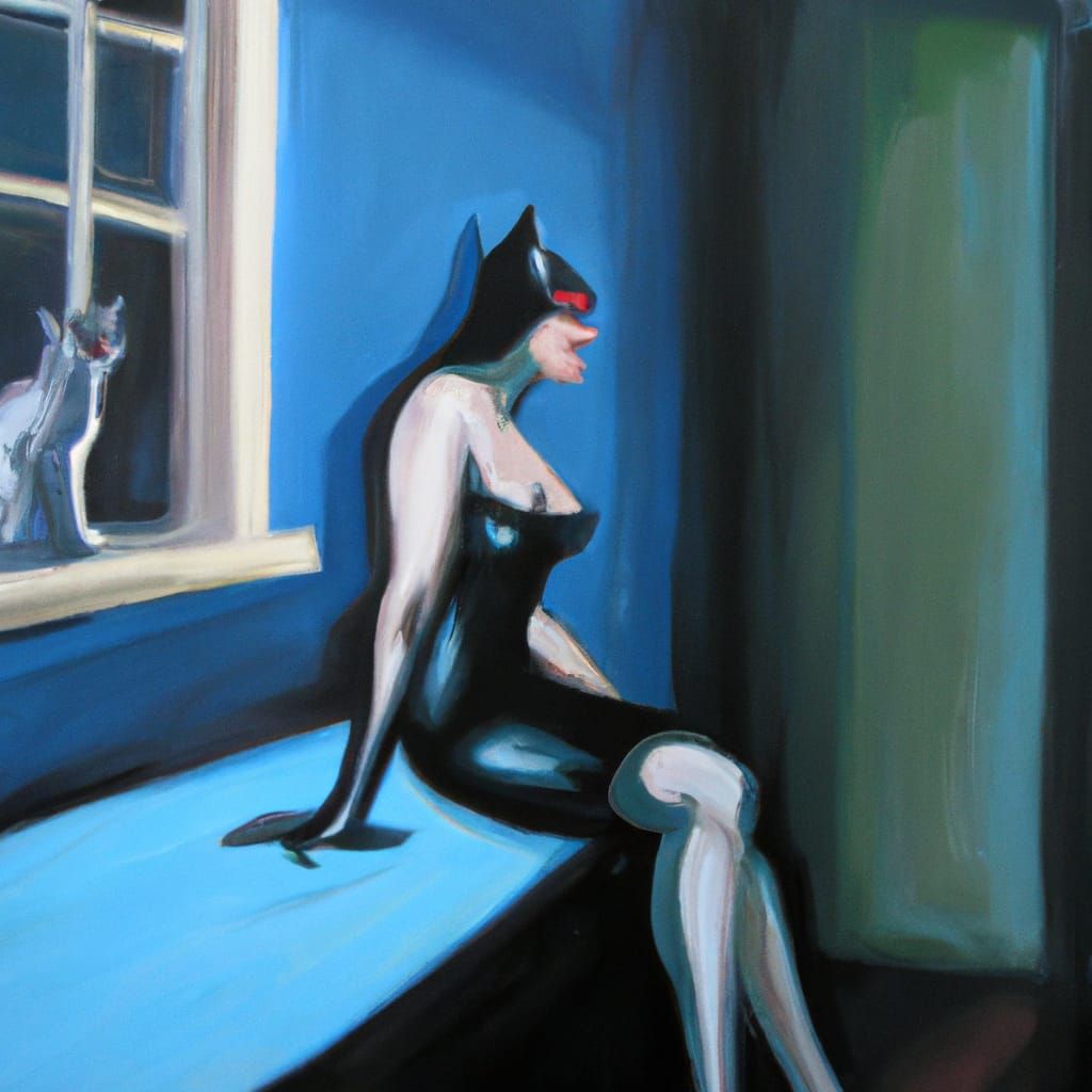 Sensuous Catwoman in Edward Hopper Style