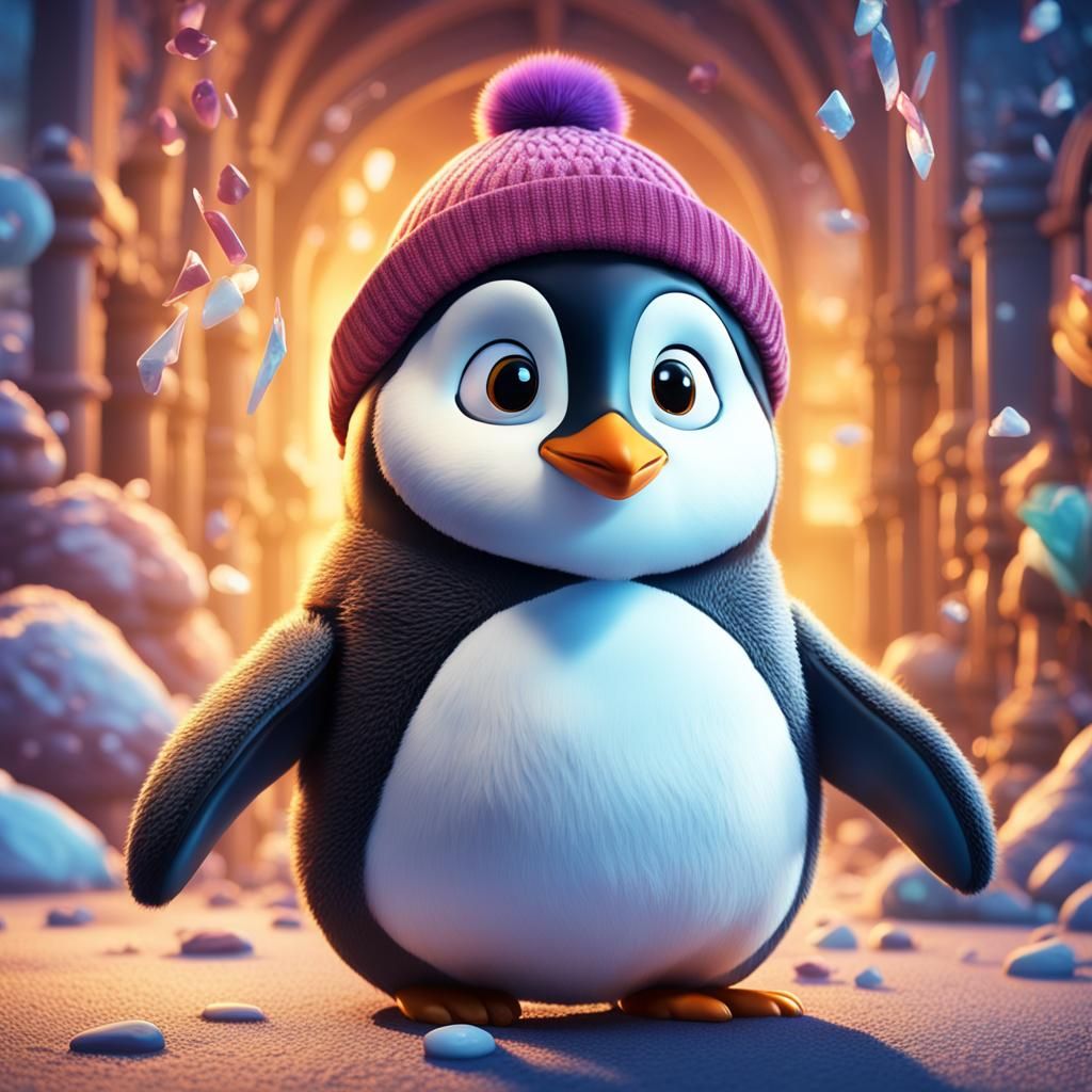 Adorable Animated Penguin with "I Love You" Sign